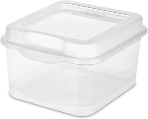 Sterilite FlipTop, contenedor de almacenamiento pequeño apilable con tapa con bisagras, contenedor de plástico para organizar el escritorio en el