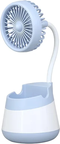 Soporte para bolígrafo con ventilador portátil, organizador de escritorio de plástico, accesorios de escritorio y espacio de trabajo, suministros
