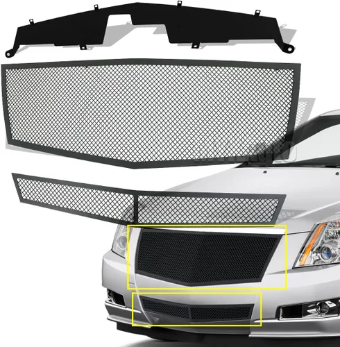 Miniatura 7 de Parrilla delantera compatible con Cadillac CTS 2008-2013 y 11-14 CTS Coupe, inserto de rejilla de malla de acero inoxidable cromado