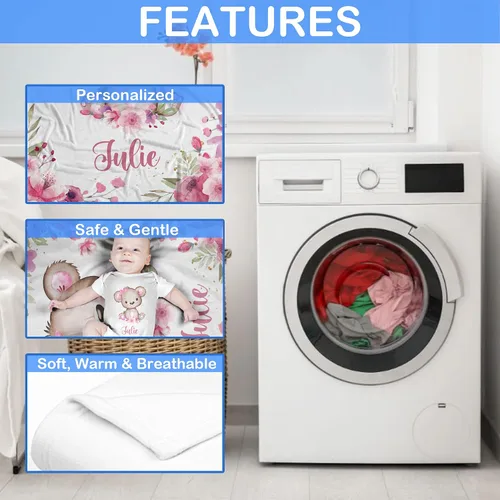 Miniatura 4 de ZouZou Mantas de bebé personalizadas con nombre, mantas de bebé personalizadas para niñas, manta de bebé de oso, el mejor regalo para bebé, recién