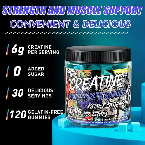 Miniatura 5 de Gomitas de monohidrato de creatina, 0.23 onzas, 120 unidades de constructor muscular para hombres y mujeres, suplemento de preentrenamiento