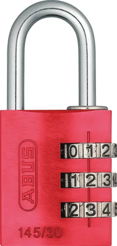 ABUS 145/30 Candado de combinación no TSA para maletas rígidas, equipaje, reajustable, color rojo