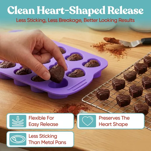 Miniatura 5 de Bakerpan Paquete de 3 mini moldes de silicona en forma de corazón para chocolate, dulces, gomitas, cubitos de hielo, gelatina y trufas