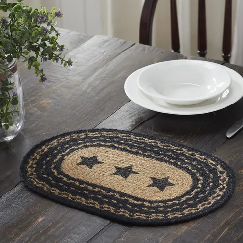 Miniatura 5 de VHC Brands Farmhouse Star - Mantel individual para mesa de comedor, yute trenzado, ovalado, negro tostado, 10 x 16 pulgadas