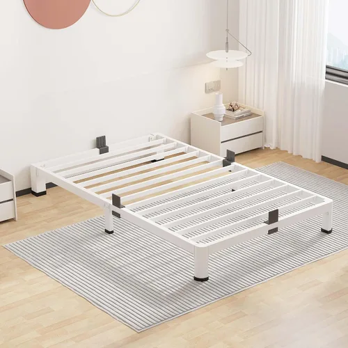 Miniatura 19 de ROIL Marcos de cama de 14 pulgadas con cabecera, tamaño individual XL, con agujeros para cabecero y patas de esquinas redondas, con sujetadores