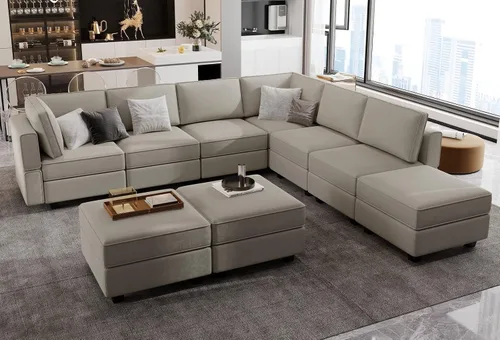 Miniatura 15 de Belffin Sofá modular modular con asiento de almacenamiento, sofá en forma de U de gran tamaño, sofá modular de terciopelo con terciopelo otomano