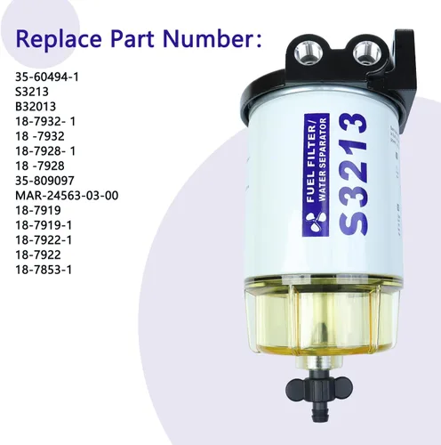 Miniatura 6 de Filtro de combustible separador de agua compatible con motor fueraborda Mercury Marine con púas de 3/8 pulgadas x 1/4 pulgadas NPT accesorios que