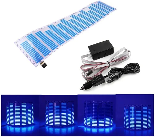KINGCOO Sonido Sensor activado por música Etiqueta del coche Ecualizador Ritmo Luz LED Flash Audio Voz Rhythm Light (45 × 4.3 in, azul)