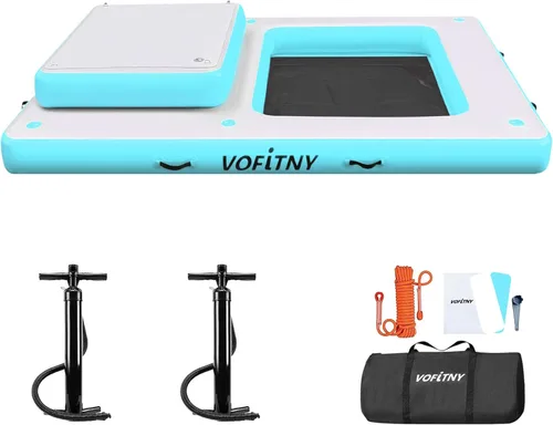 Miniatura 12 de VOFiTNY Muelle flotante inflable, plataforma flotante para lagos, flotadores de lago para adultos, tapete de balsa para isla para lago, playa