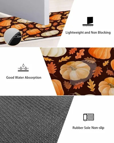 Miniatura 2 de Fall Pumpkins Bath Mat for Tub,Non Slip Bathroom Floor Runner Rug Quick Dry & Absorbent Diatomaceous Earth Shower Sink Kitchen Doormat,Thanksgiving