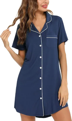 Miniatura 35 de Samring Camisón de pijama para mujer, manga corta/larga, con botones, camisón para dormir, camisón para novio, talla XXL