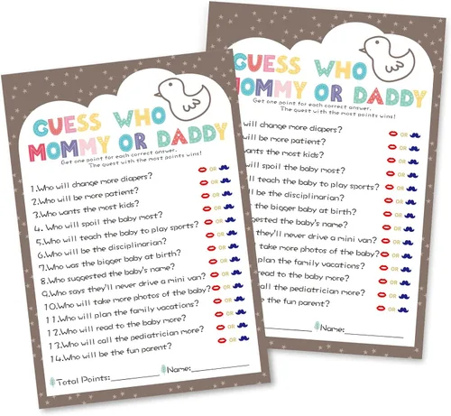 Miniatura 8 de OLOUTAB Juegos de Baby Shower para Niño o Niña - Juego de Vientre de Cerveza o Barriga de Bebé (50 Tarjetas), De Género Neutral, Papel Grueso