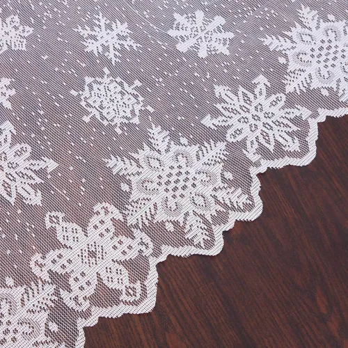 Miniatura 4 de mookaitedecor Mantel de encaje de poliéster de 83 a 84 pulgadas, mantel rectangular de copos de nieve blancos para Navidad, Acción de Gracias