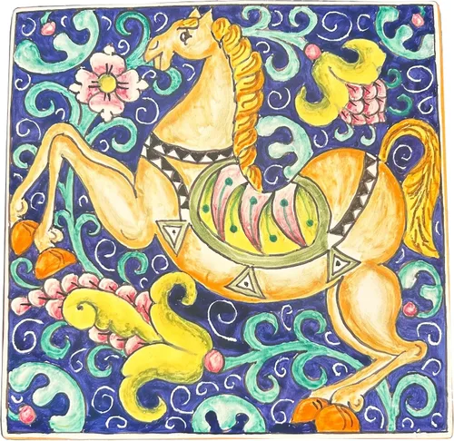 CERAMICHE D'ARTE PARRINI - Azulejo de cerámica italiano Pantiles Cerámica Pintado a mano Caballo decorado Hecho en Italia Toscana