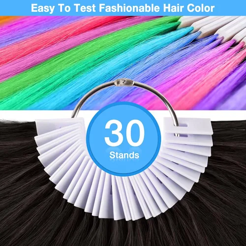 Miniatura 5 de Noverlife 30 muestras de cabello puro para prueba de color, cabello humano Remy real, kit de prueba de anillo de color de cabello negro, muestra