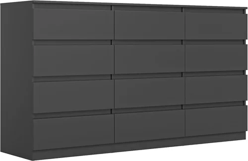 Miniatura 19 de Vibe & Dine Cómoda doble de 8 cajones, cómoda de madera moderna con amplio almacenamiento para armario, dormitorio, sala de estar, color negro
