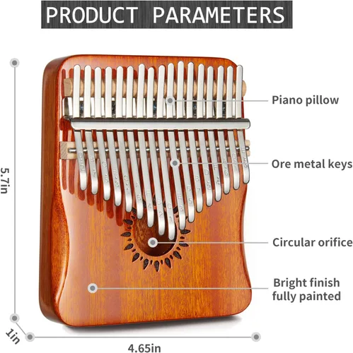 Miniatura 6 de AARVI Kalimba - Piano de pulgar portátil de 17 teclas Mbira con martillo de afinación e instrucciones de estudio, instrumento musical, regalo