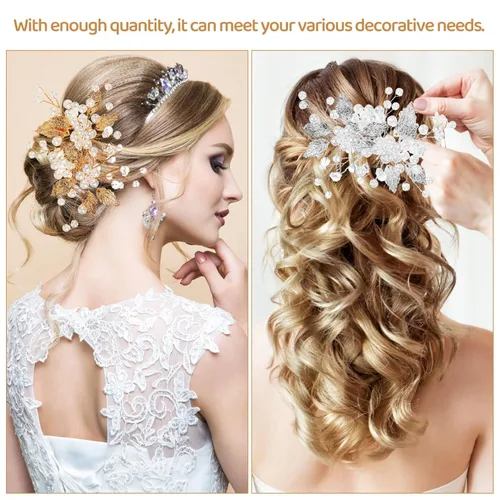 Miniatura 3 de Peine para el pelo de novia de flores, pinzas para el pelo de boda, piezas de pelo de hojas florales, hechos a mano para novias, damas de honor