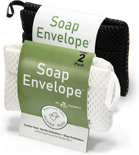 Miniatura 10 de Paquete de 2 bolsas de jabón exfoliante para jabón en barra, limpiador de baño de lufa para jabón en barra en una cuerda. 2 niveles de rugosidad
