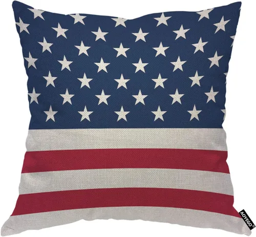 AOYEGO Funda de almohada decorativa con bandera estadounidense, Día de la Independencia, celebración republicana, democracia, nación, rayas, 18 x 18
