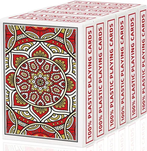 Miniatura 9 de Juego de 2 cartas de póquer de plástico impermeables, cartas de juego de letras grandes para adultos mayores, juego de 2 barajas de cartas