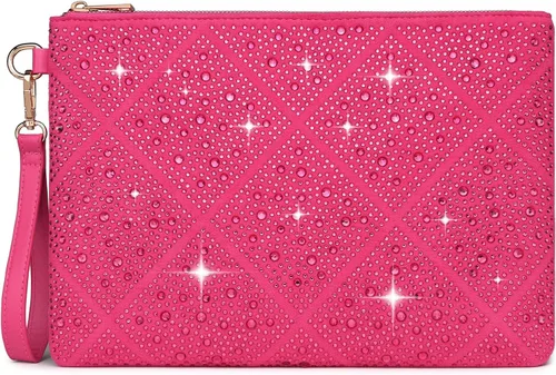 ER.Roulour Bolso de noche para mujer, con diamantes de imitación, sobre de cristal, bolso de mano cuadrado grande para fiesta, boda, baile de