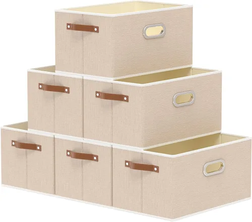 Miniatura 12 de Yawinhe Cestas de almacenamiento de tela, organizador plegable de armario para estantes, cajas grandes con 3 asas, contenedores de lona para ropa