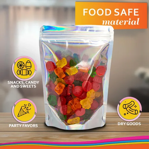 Miniatura 6 de 100 bolsas de Mylar iridiscentes resellables - Bolsas sellables con cierre hermético de 5 x 7 pulgadas, bolsas de pie sellables con cierre térmico