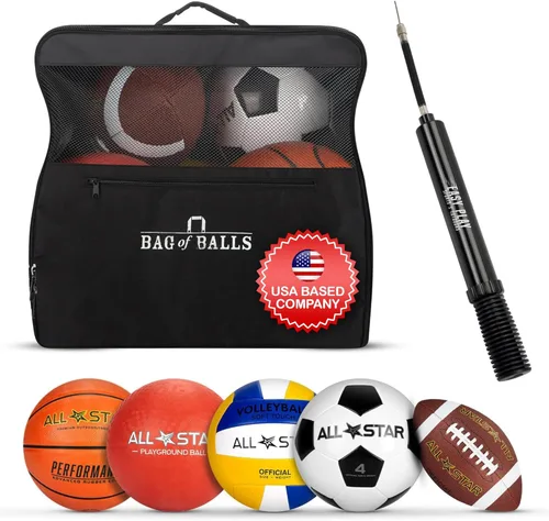 Pelotas deportivas completas con bolsa, bomba para niños - Kickball, voleibol, pelota de fútbol, fútbol, baloncesto - Juego al aire libre