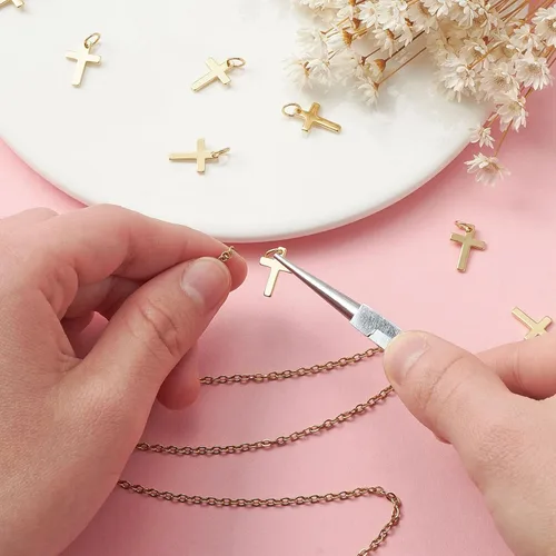 Miniatura 7 de KitBeads 10 dijes de cruz chapados en oro real de 18 quilates de latón cristiano Crucifijo para hacer joyas, pulseras, collares a granel