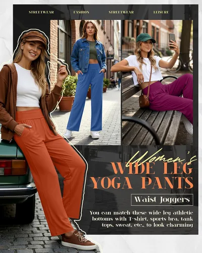 Miniatura 160 de Neer - Conjunto de 3 pantalones de yoga de pierna ancha para mujer - Pantalones deportivos cómodos, holgados, de cintura alta y casuales