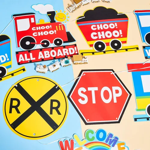 Miniatura 4 de Gersoniel 11 piezas de decoración colgante de tren de cumpleaños suministros de fiesta de tren cruce de ferrocarril Chugga dos dos decoraciones