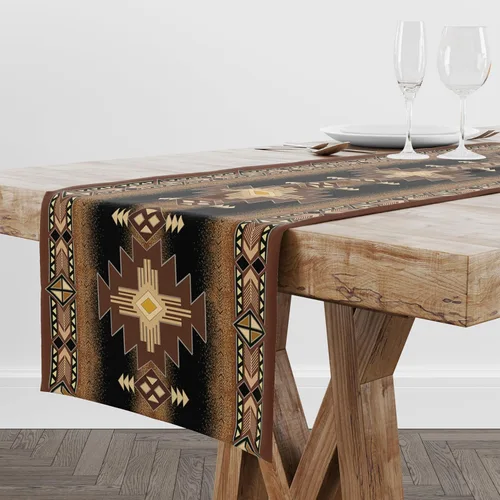 Camino de mesa con diseño nativo del suroeste azteca, bohemio, tribal, étnico, vintage, patrón geométrico, hogar, cocina, sala de estar, 72 x 13