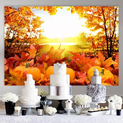 Miniatura 5 de 7x5ft Pumpkin Background Autumn Maple Forest Photography Backdrop for Harvest Party Banner Decor Portrait Photobooth Studio Props KUBYC564