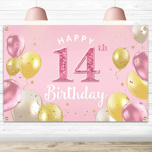 Miniatura 11 de Cartel de fondo de feliz 4º cumpleaños, suministros de decoración de fiesta de cumpleaños 4 para niñas, color rosa, 3.9 x 5.9 pies