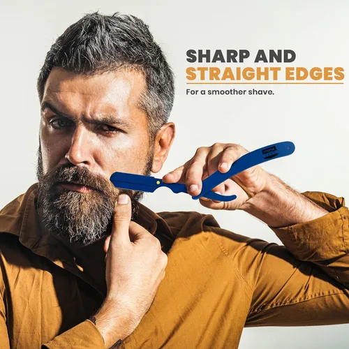 Miniatura 6 de Utopia Care Maquinilla de afeitar recta profesional para hombres, peluquero de borde recto de seguridad con 100 cuchillas, color azul