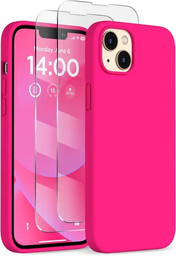 Miniatura 20 de Funda de silicona diseñada para iPhone 14 Plus, con 2 protectores de pantalla, funda protectora de cuerpo completo a prueba de golpes, funda delgada