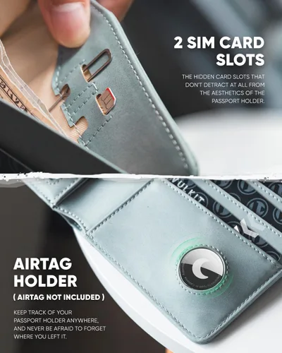 Miniatura 4 de VULKIT Cartera de pasaporte compatible con Airtag Holder Bifold Travel Card Holder, Azul, Moda
