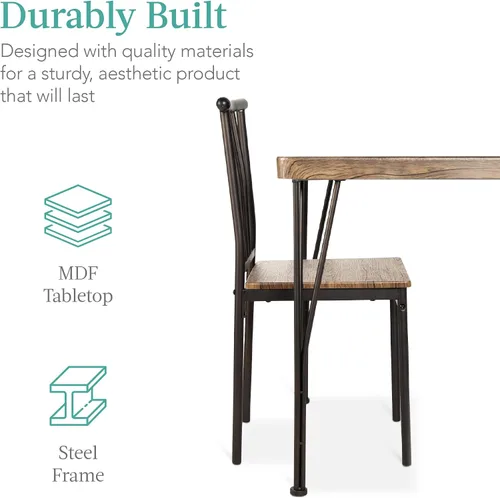 Miniatura 4 de Best Choice Products Juego de 5 muebles de mesa de comedor rectangulares modernos de metal y madera para interiores, para cocina, comedor, rincón