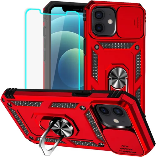 Miniatura 13 de HNHYGETE Funda para iPhone 12 / iPhone 12 Pro con protector de pantalla: [grado militar de 20 pies probada en caídas] anillo a prueba de golpes
