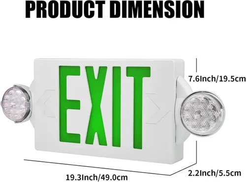 Miniatura 2 de Combo de luz LED de emergencia y señal de salida, señal de salida verde, luz de salida de emergencia certificada UL, lámparas ajustables con batería