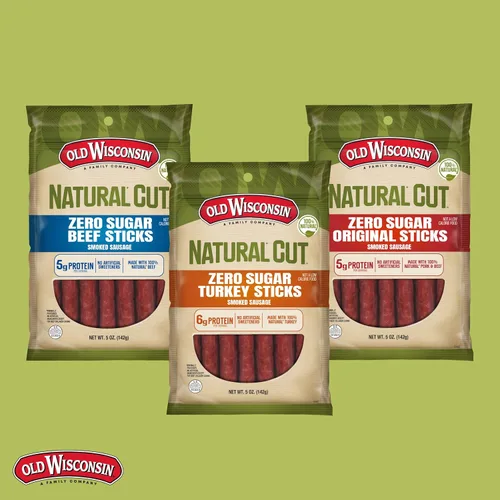 Miniatura 4 de Old Wisconsin Palitos de salchicha de pavo de corte natural, cero azúcar, ahumado naturalmente, listo para comer, alto en proteínas, bajo