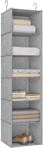 Miniatura 18 de Organizador colgante para armario, fácil de montar, estantes colgantes plegables con 4 compartimentos, para guardar ropa, bolsos, zapatos y Gris
