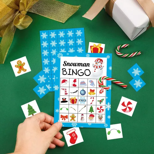 Miniatura 5 de Juego de bingo navideño de Happy Storm para niños y adultos, tarjetas de muñeco de nieve, 24 jugadores, juegos de invierno y actividades festivas