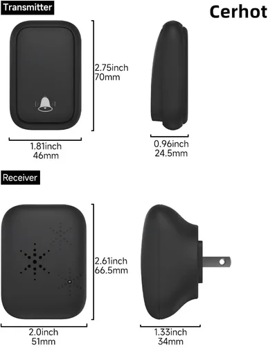 Miniatura 9 de Timbre inalámbrico autoalimentado con enchufe de EE. UU., sin batería, distancia de 38 canciones, timbre de puerta para exteriores, impermeable