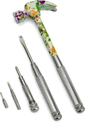 ENKAY - Martillo y destornillador 6 en 1 con motivos florales, herramienta de martillo de garra multifuncional con estampado de flores (Patrón 2)