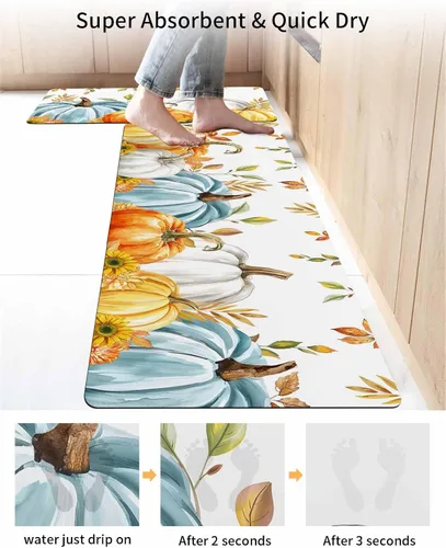 Miniatura 4 de Tapete de baño de eucalipto y calabaza para bañera, antideslizante, de secado rápido y absorbente, de tierra de diatomeas, tapete lavable de cocina