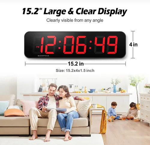 Miniatura 2 de Reloj de pared digital grande de 15.2 pulgadas con aplicación y control remoto, colores RGB personalizables, 10 alarmas, cronómetro, cuenta