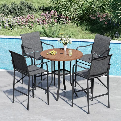 Miniatura 19 de VICLLAX Juego de barra de patio al aire libre de 3 piezas, mesa redonda de altura con agujero para sombrilla y 2 sillas de textileno para césped