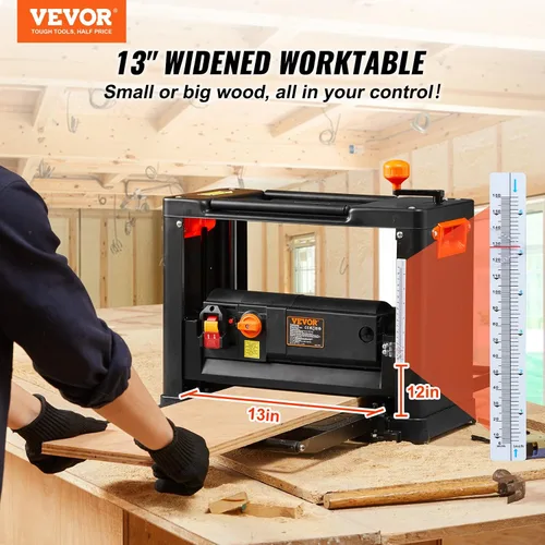 Miniatura 2 de VEVOR Cepilladoras de Banco Eléctricas, Tres Hojas, Dos Velocidades, Cepilladora de Espesor de Banco con Mesa de Trabajo de 13" de Ancho y Mesa